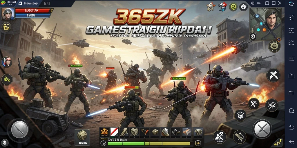 Tampilan gameplay mendebarkan di dunia 365ZK dengan strategi perang.