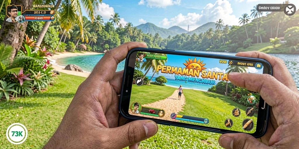 Screenshot utama 73K menunjukkan gameplay yang santai dan menghibur.
