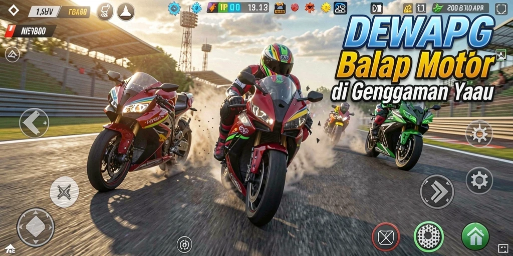 Tampilan gameplay DEWAPG yang menegangkan dalam balapan motor.