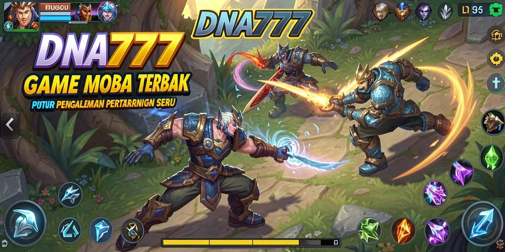 Tampilan seru dari pertempuran gameplay MOBA di DNA777.