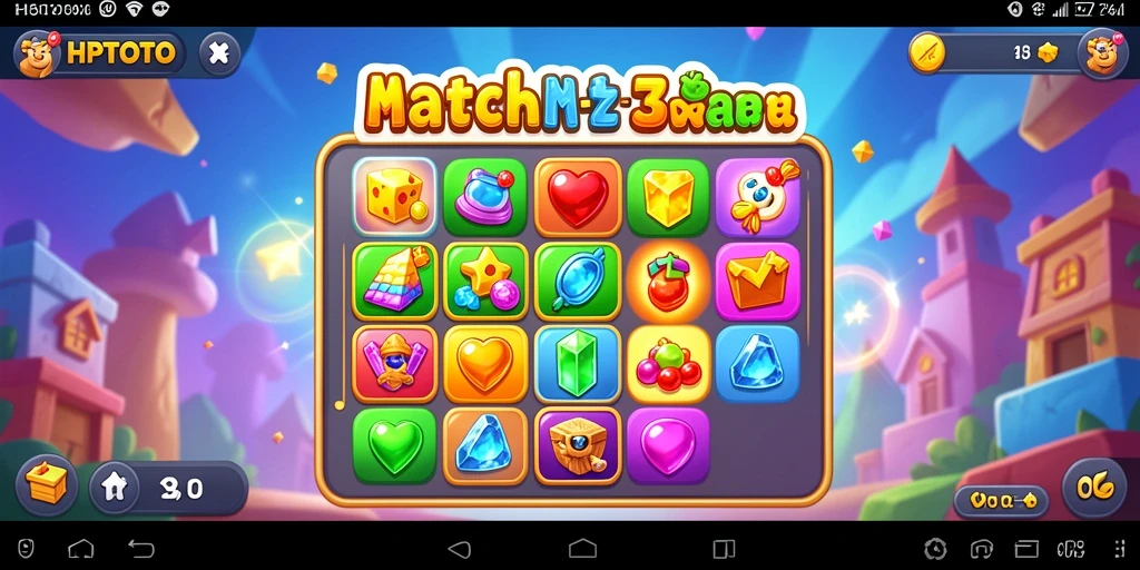 Tangkapan layar HPTOTO menunjukkan gameplay Match-3 yang seru dan berwarna-warni.