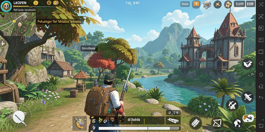 Screenshot gameplay LKOPEN yang menunjukkan eksplorasi dunia terbuka.