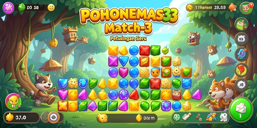 Tampilan gameplay Match-3 yang seru dan menantang di POHONEMAS33.