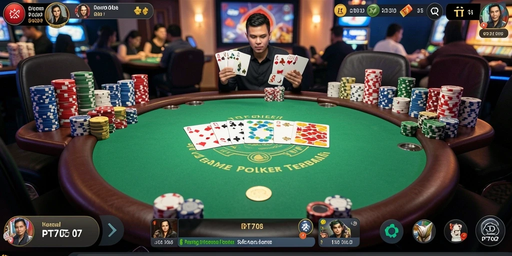 Screenshot gameplay PT707 yang menampilkan suasana permainan Poker yang mendebarkan.