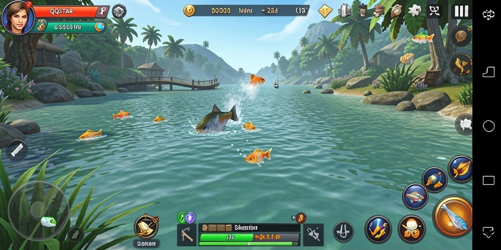 Tangkapan ikan berwarna-warni dalam gameplay QQSTAR.