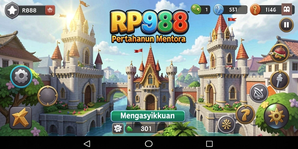 Tampilan gameplay menara pertahanan yang menegangkan di RP888.