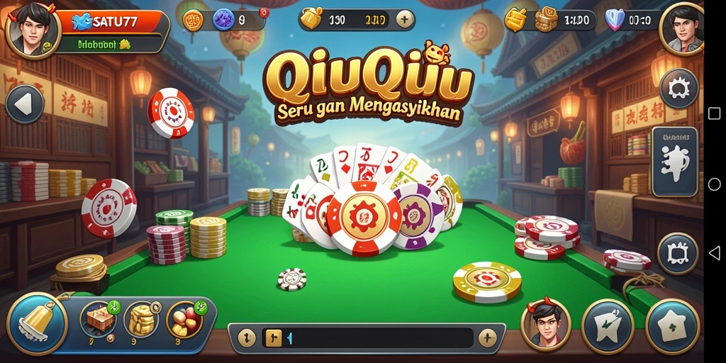Tangkapan layar gameplay QiuQiu yang penuh aksi dari SATU77.