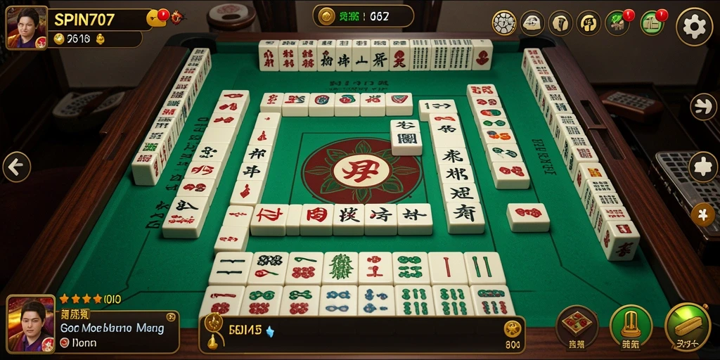 Tampilan gameplay utama SPIN707 menampilkan aksi mencocokkan batu Mahjong yang menarik.