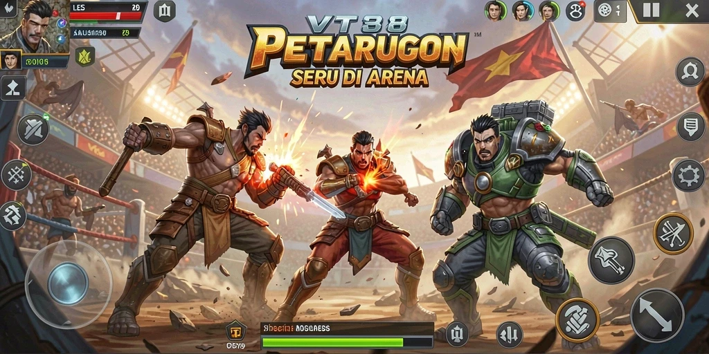 Tampilan gameplay VT38 yang intens dan mendebarkan di arena pertarungan.